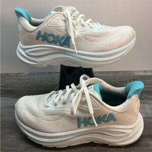 Hoka Clifton 10 Wide White Teal Running Shoes Women 6.5D 1162050 WTCL Sneaker